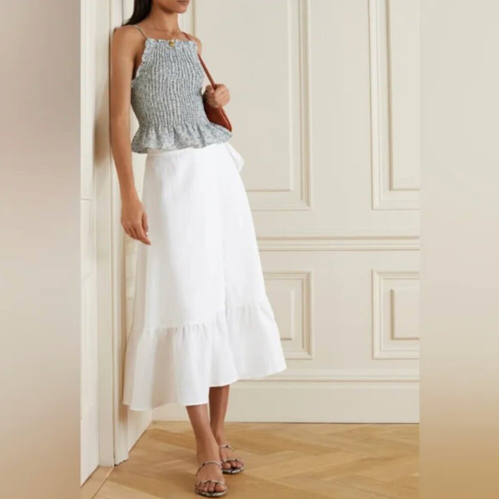 Reformation White Julep Linen Wrap Midi Skirt Size Small